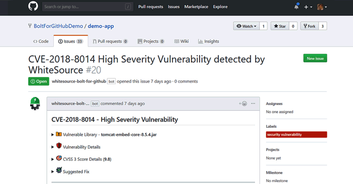 WhiteSource Bolt for GitHub: Free Open Source Vulnerability Management App for Developers